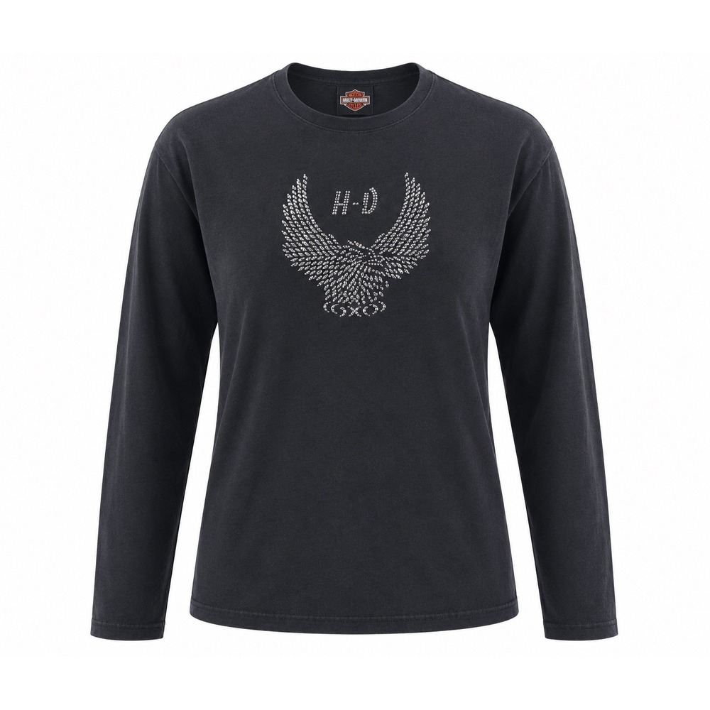 Harley-Davidson Studded Eagle T-Shirt womens Large Black Thiel's Wheels biker